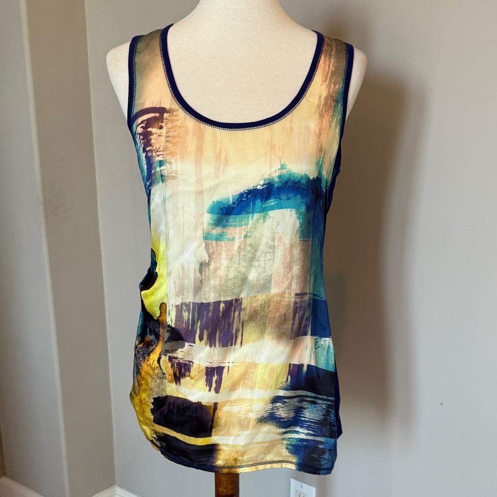 Karen Millen Blue and Yellow Abstract Tank Top